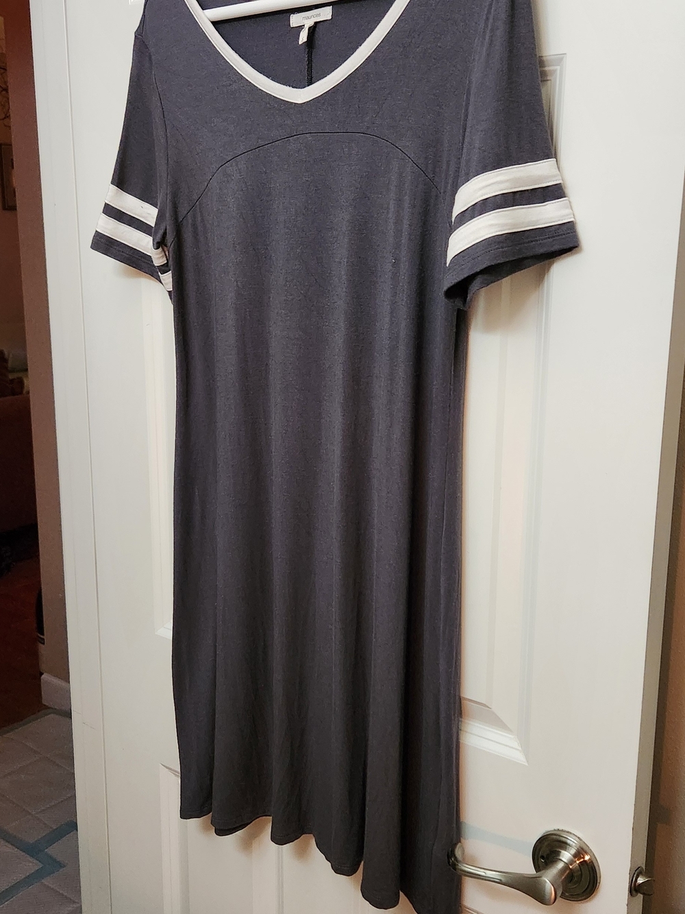Maurices, Women's Size S. Charcoal V-Neck Short Sleeve Dress with White Trim